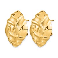 14K 27mm Yellow Gold Polished and Satin Woven Omega Back Post Earrings view 2