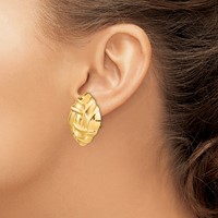14K 27mm Yellow Gold Polished and Satin Woven Omega Back Post Earrings view 3