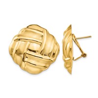 14K 27mm Yellow Gold Polished and Satin Woven Omega Back Post Earrings view 1