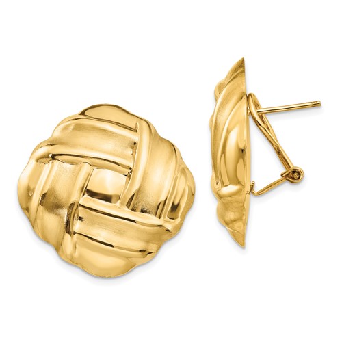 14k 27mm Polished and Satin Woven Omega Back Post Earrings
