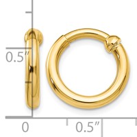14K Yellow Gold 2.5x 10mm Polished Tube Hoop Non-pierced Earrings view 4