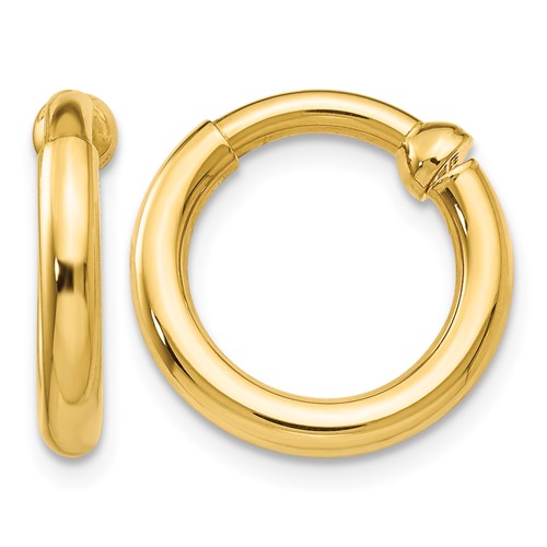 14K Yellow Gold 2.5x 10mm Polished Tube Hoop Non-pierced Earrings