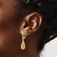 14K Yellow Gold Polished Diamond-Cut Teardrop Dangle Leverback Earrings view 3