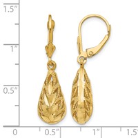 14K Yellow Gold Polished Diamond-Cut Teardrop Dangle Leverback Earrings view 4
