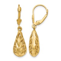 14K Yellow Gold Polished Diamond-Cut Teardrop Dangle Leverback Earrings view 1
