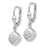 14K White Gold Polished Diamond-Cut Circle Dangle Leverback Earrings view 2