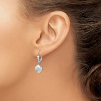 14K White Gold Polished Diamond-Cut Circle Dangle Leverback Earrings view 3