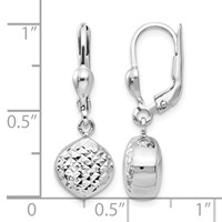 14K White Gold Polished Diamond-Cut Circle Dangle Leverback Earrings view 4