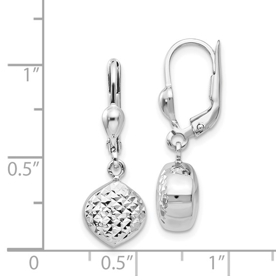 14k White Gold Polished Diamond-Cut Circle Dangle Leverback Earrings