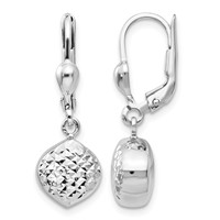 14K White Gold Polished Diamond-Cut Circle Dangle Leverback Earrings view 1