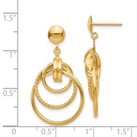 14K Yellow Gold Polished and Textured Intertwined Circles Dangle Post Earrings view 4