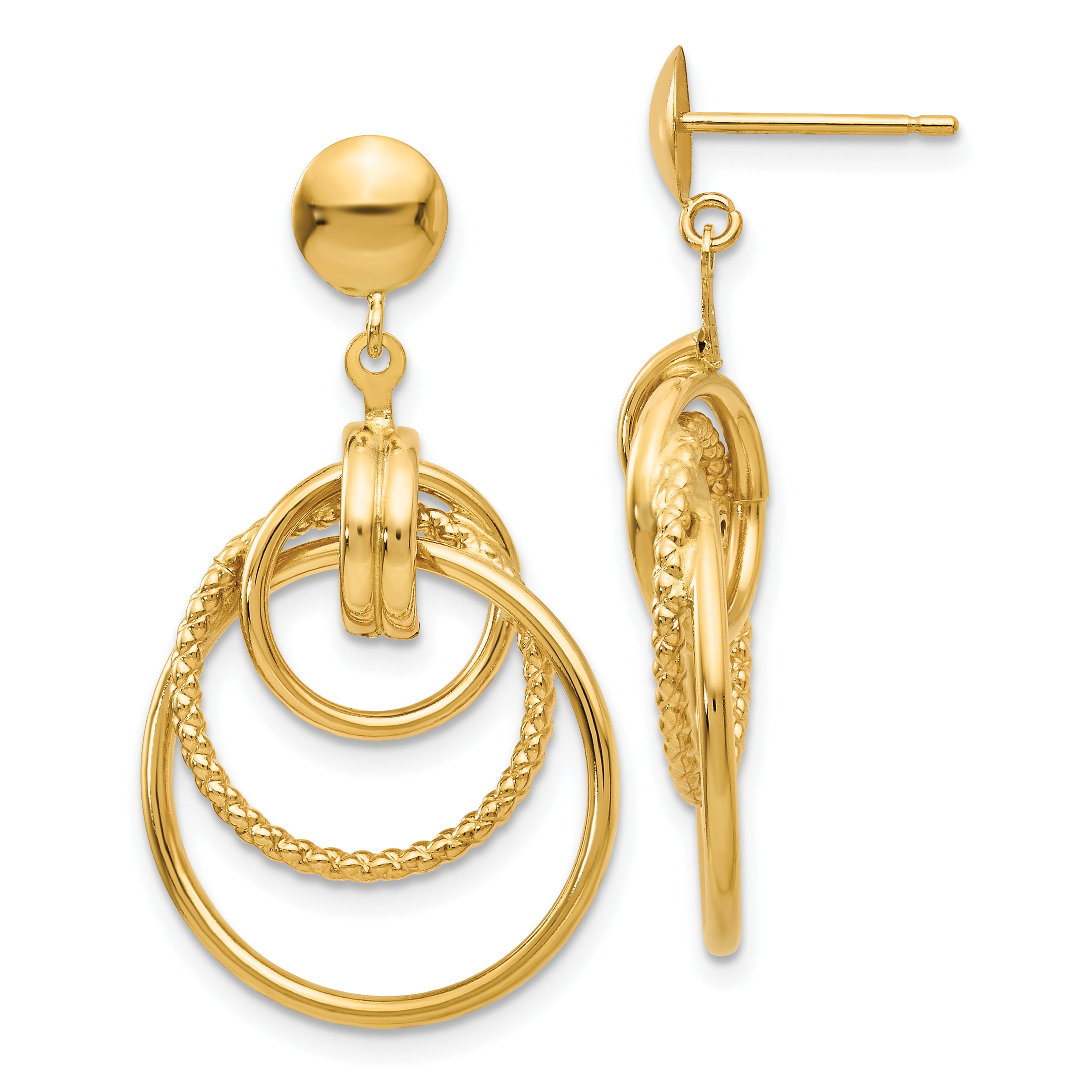 14k Polished and Textured Intertwined Circle Post Earrings (E776)