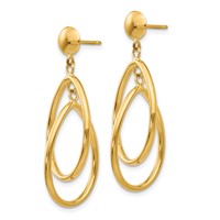 14K Yellow Gold Polished Teardrop Dangle Post Earrings view 2