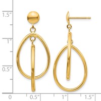 14K Yellow Gold Polished Teardrop Dangle Post Earrings view 4