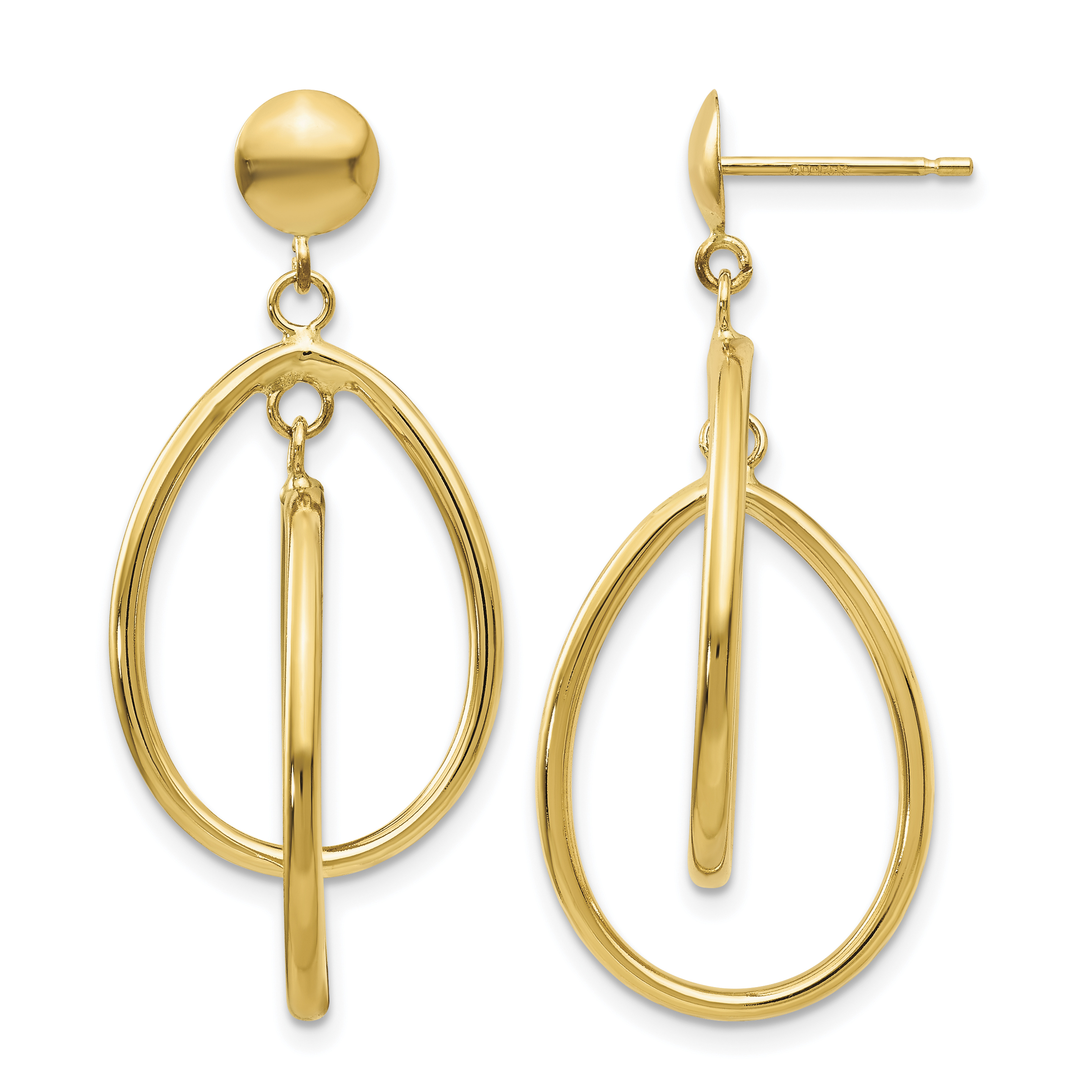 14k Polished Oval Dangle Earrings (E780)
