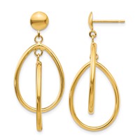 14K Yellow Gold Polished Teardrop Dangle Post Earrings view 1