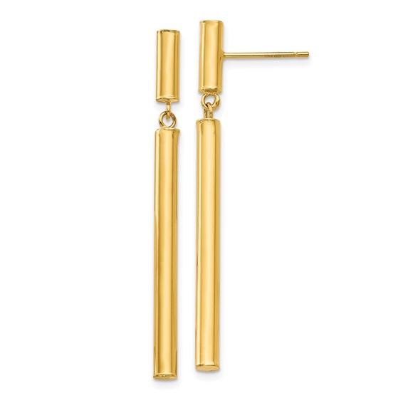 14k Polished Round Tube Dangle Post Earrings