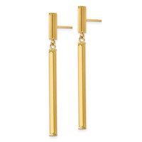 14K Yellow Gold Polished Square Bar Dangle Post Earrings view 2