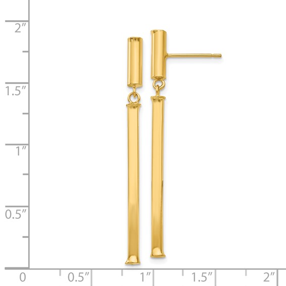 14k Polished Square Bar Dangle Post Earrings