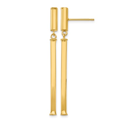 14K Yellow Gold Polished Square Bar Dangle Post Earrings