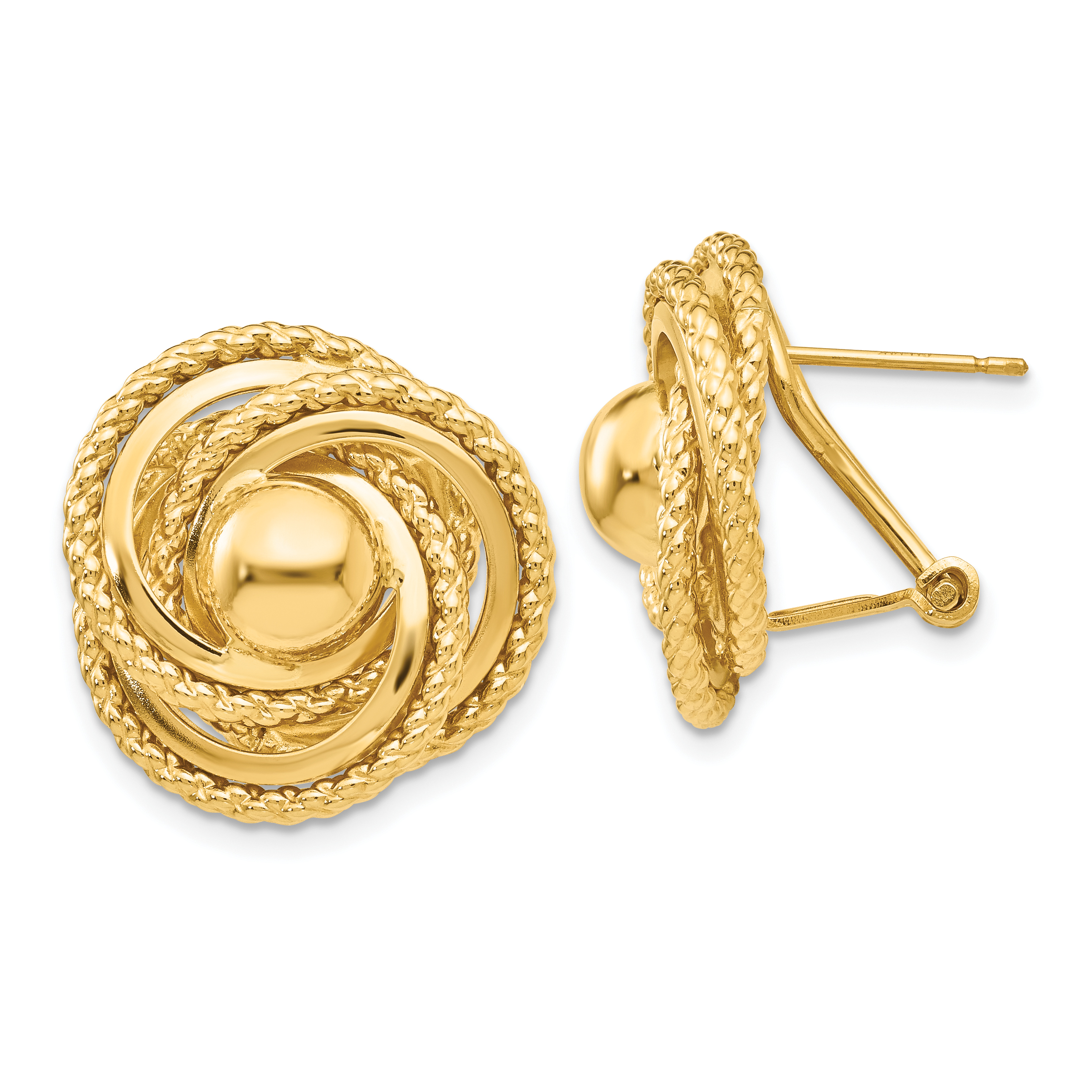 14k Polished & Twisted Fancy Omega Back Post Earrings (E824)