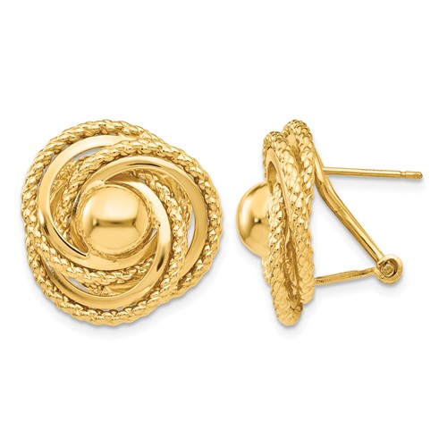 14K Yellow Gold Polished and Twisted Fancy Omega Back Post Earrings