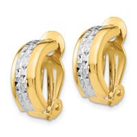 14K and White Rhodium 6x 17mm Diamond-cut Half Hoop Omega Back Non-pierced Earrings view 2