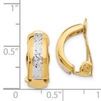 14K and White Rhodium 6x 17mm Diamond-cut Half Hoop Omega Back Non-pierced Earrings view 4