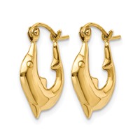 14K Yellow Gold Polished Dolphin Hoop Earrings view 2