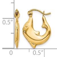 14K Yellow Gold Polished Dolphin Hoop Earrings view 4