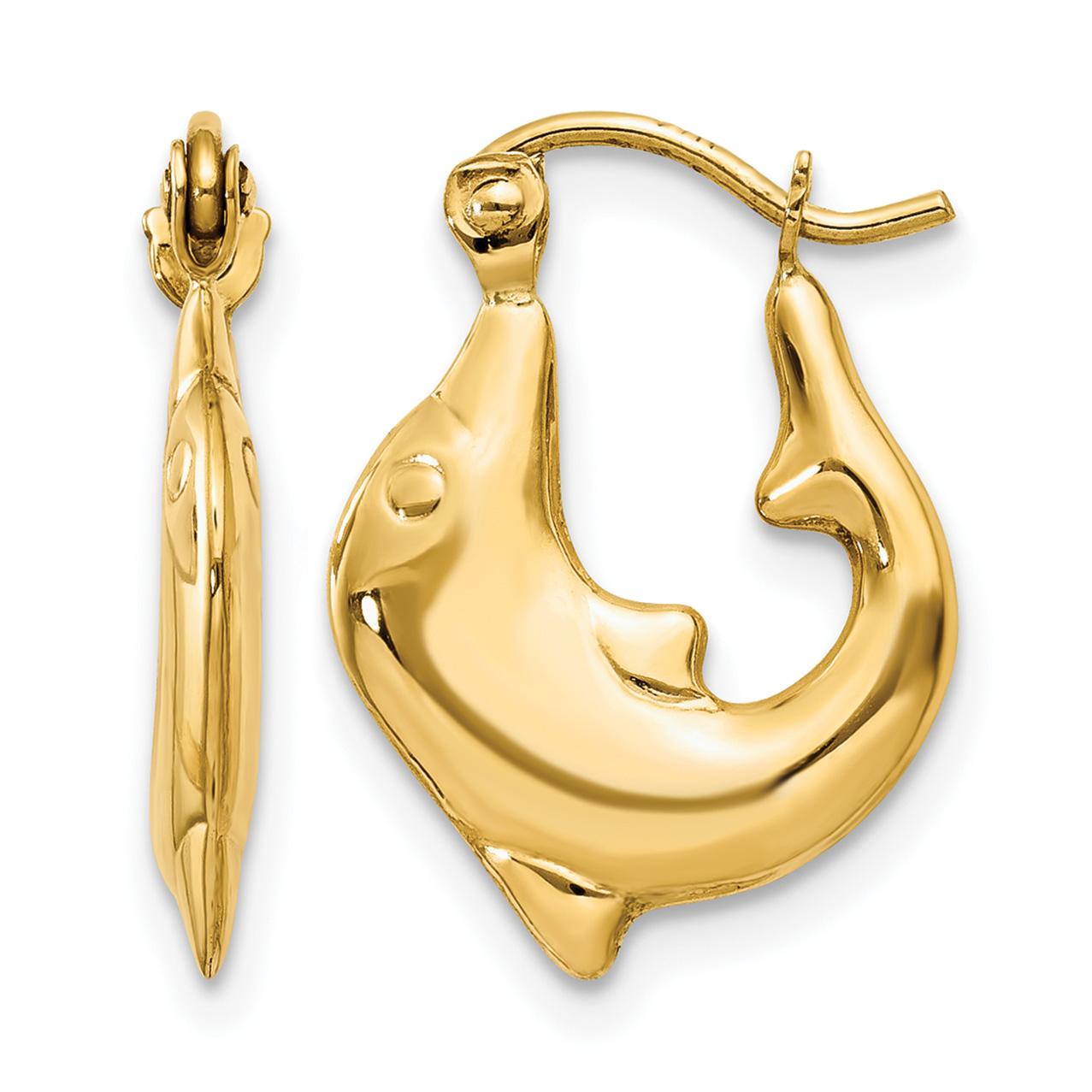 14k Polished Dolphin Hoop Earrings (E870)