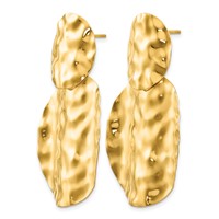 14K Yellow Gold Polished Hammered Graduated Circles Dangle Post Earrings view 2