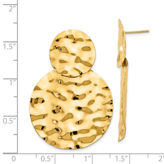 14k Polished Hammered Graduated Circles Dangle Post Earrings