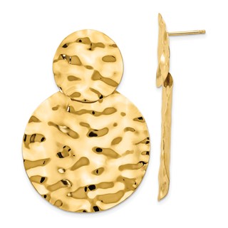 14k Polished Hammered Graduated Circles Dangle Post Earrings