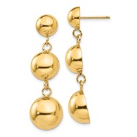 14K Yellow Gold Polished Graduated Half-Ball Dangle Post Earrings view 1