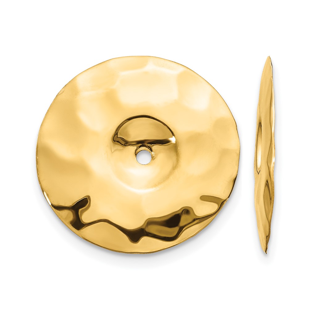 14K Yellow Gold Polished Hammered Disc Earring Jackets