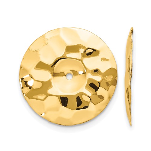 14K Yellow Gold Polished Hammered Disc Earring Jackets