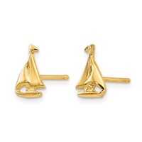 14K Yellow Gold Mini Sailboat Post Earrings view 2