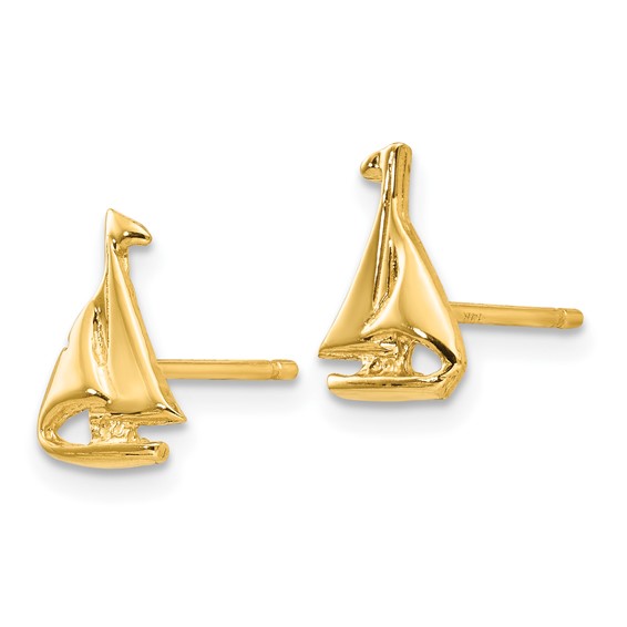 Gold Sail Boat Post Earrings