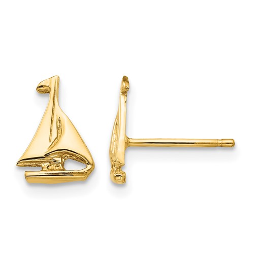14K Yellow Gold Mini Sailboat Post Earrings