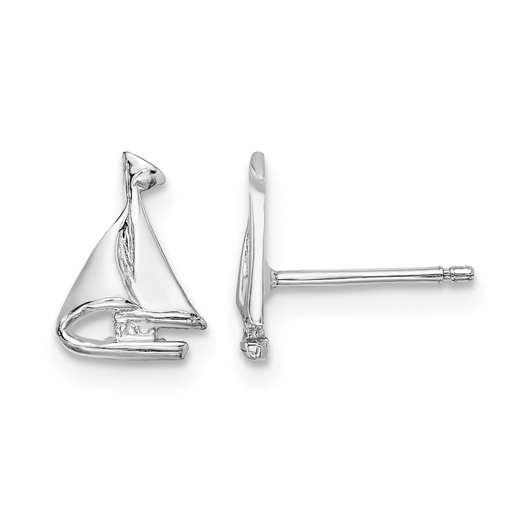 14K White Gold Mini Sailboat Post Earrings (E905W)