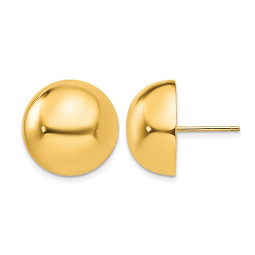 14K 16mm Yellow Gold Polished Half Ball Post Earrings