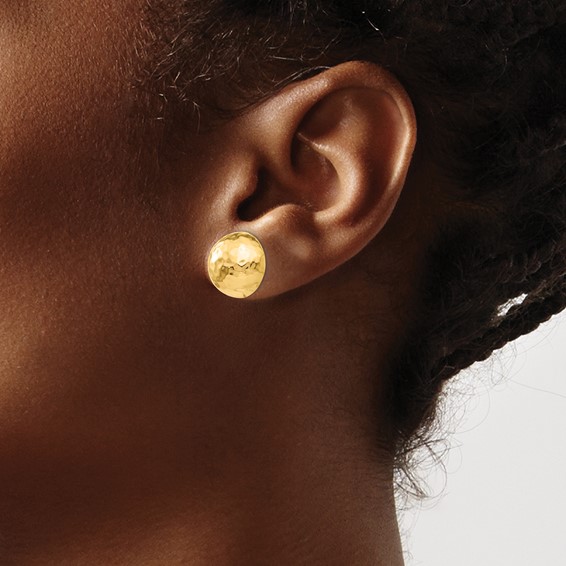 Gold Hammered Button Post Earrings
