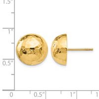 14K 12mm Yellow Gold Hammered Half Ball Post Earrings view 4