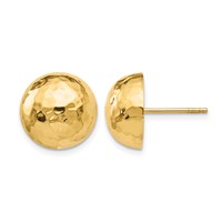14K 12mm Yellow Gold Hammered Half Ball Post Earrings view 1