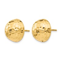 14K 14mm Yellow Gold Hammered Half Ball Post Earrings view 2