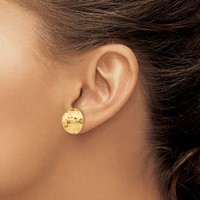 14K 14mm Yellow Gold Hammered Half Ball Post Earrings view 3