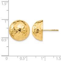 14K 14mm Yellow Gold Hammered Half Ball Post Earrings view 4