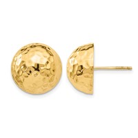 14K 14mm Yellow Gold Hammered Half Ball Post Earrings view 1