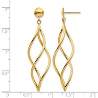 14K Yellow Gold Curved Tube Swirl Dangle Post Earrings view 4